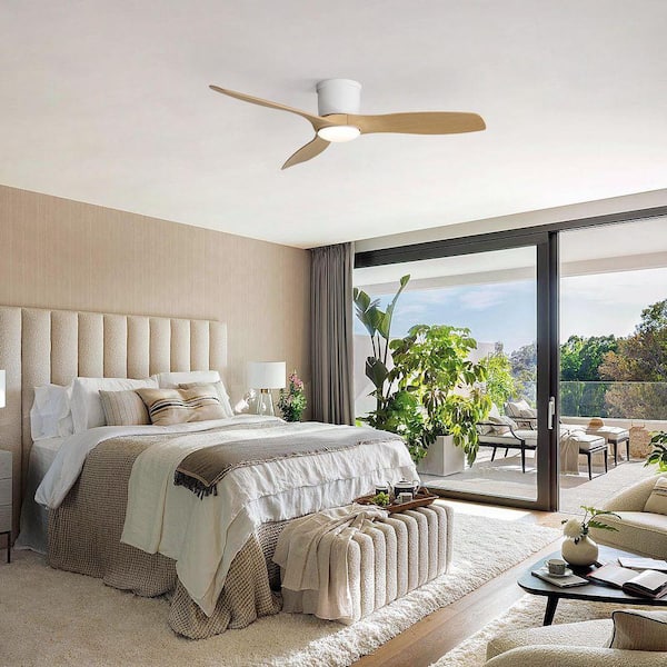 52 in. White Modern Flush Mount Ceiling Fan with Remote Control Dimmable Reversible DC Motor