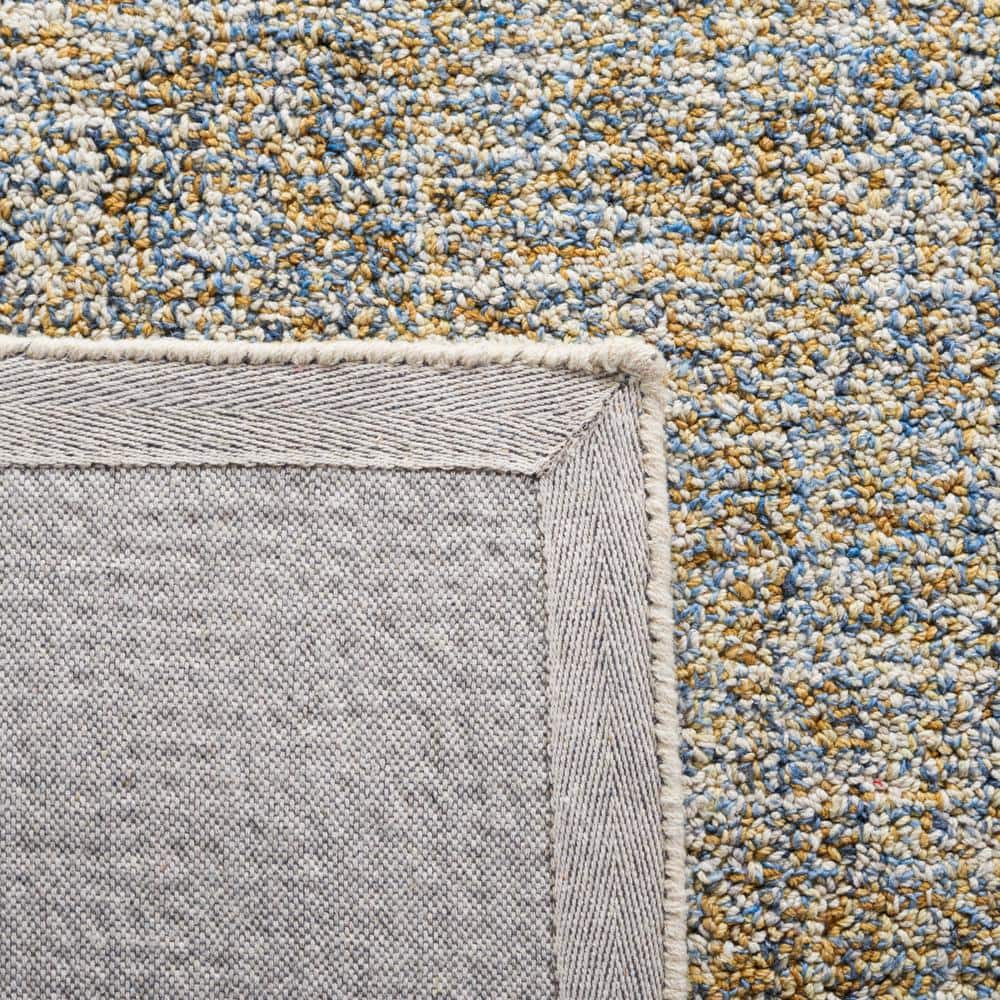 Blue and Gold Abstract Handmade Wool Area Rug, 4' x 6'