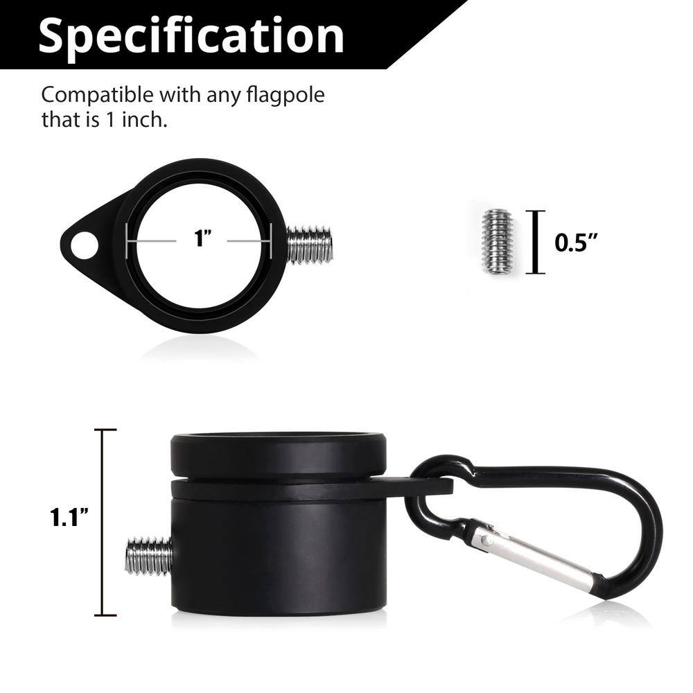 Black Aluminum 360 Degree Rotating Flagpole Rings with Carabiners