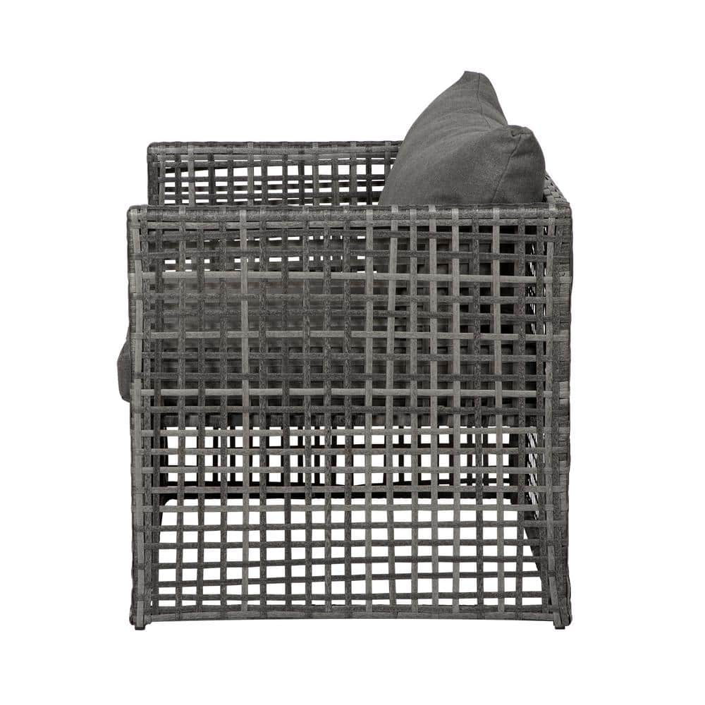 Gray 4-Piece Cushioned Rattan Patio Furniture Set with Steel Frame