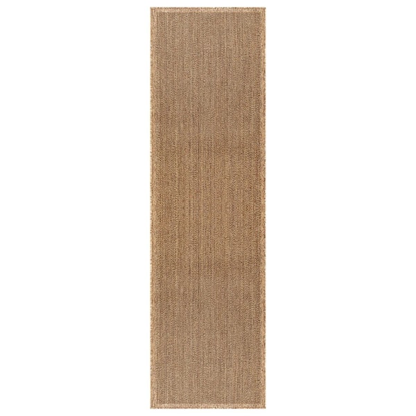 Border Natural/Jute Easy-Care Indoor/Outdoor Flat Woven Area Rug 2 ft. 3 in. x 8 ft. Natural