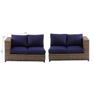 Fernlake Brown Wicker Right and Left Arm Outdoor Sectional Chair with Midnight Cushions (Loveseat Box of 4-Pieces)
