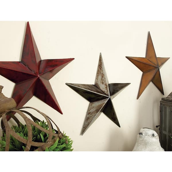 Litton Lane Metal Multi Colored Indoor Outdoor Star Wall Decor (Set of 3)