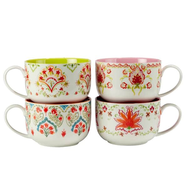 Certified International Francesca 28 oz. Assorted Colors Porcelain Beverage Mugs (Set of 4)