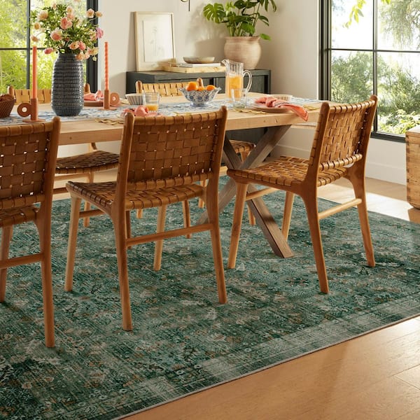 Machine Washable Rug with Standard Pad-Frances Jade Green 8 ft. x 10 ft.