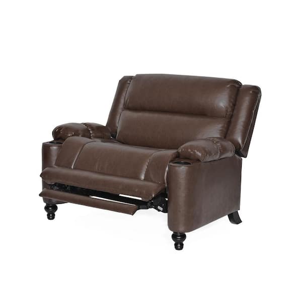 Polibi Modern Brown Wood-Framed PU Leather Adjustable Home Theater Push Back  Recliner with Thick Seat Cushion and Backrest RS-MWPAHR-BN - The Home Depot
