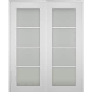 Smart Pro 36 in. x 80 in. Both Active 4-Lite Frosted Glass Polar White Wood Composite Double Prehung French Door