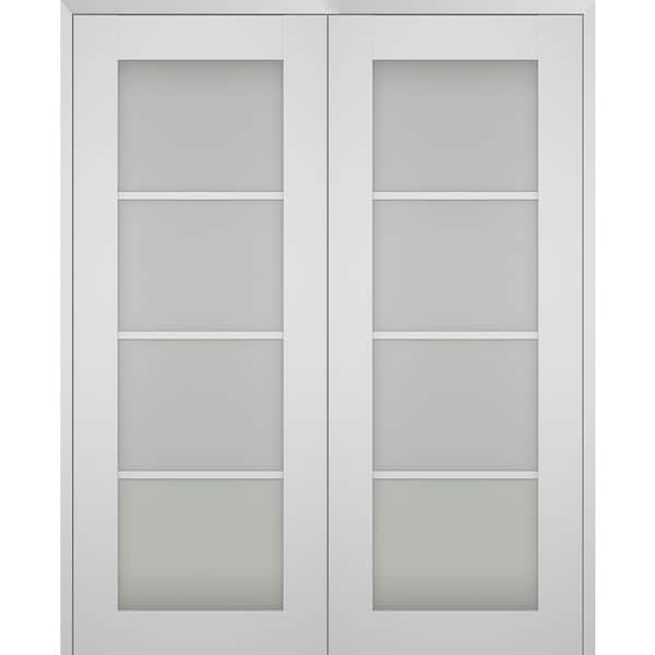 Belldinni Smart Pro 60 in. x 80 in. Both Active 4-Lite Frosted Glass Polar White Wood Composite Double Prehung French Door
