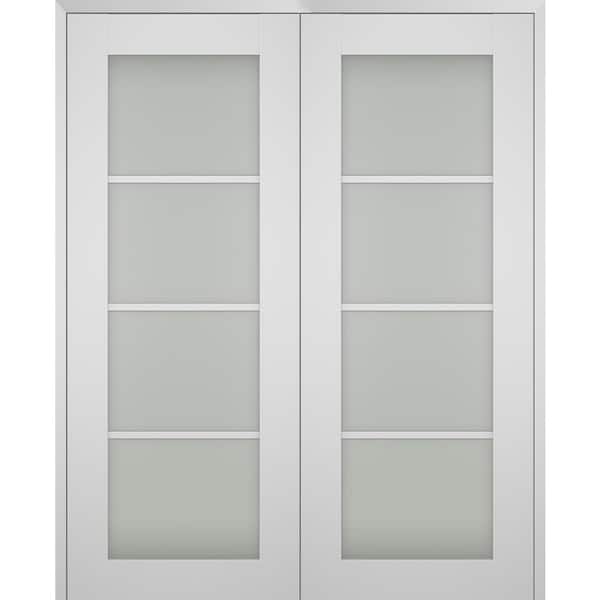 Smart Pro 60 in. x 96 in. Both Active 4-Lite Frosted Glass Polar White Wood Composite Double Prehung French Door