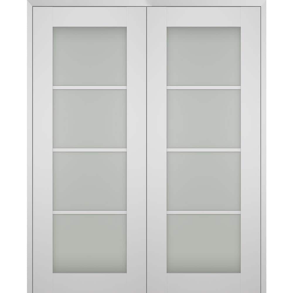 Smart Pro 56 in. x 80 in. Both Active 4-Lite Frosted Glass Polar White Wood Composite Double Prehung French Door price history on PriceWatchPro