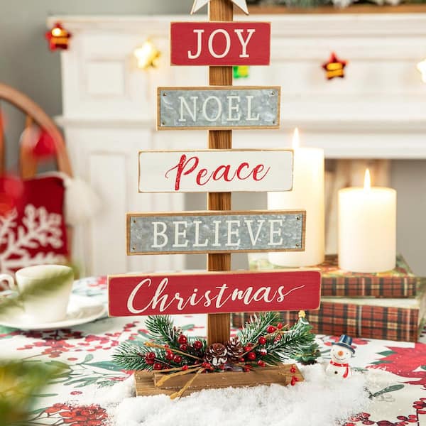 Glitzhome 20 H Wooden Sign Table Tree Decor 2004700084 The