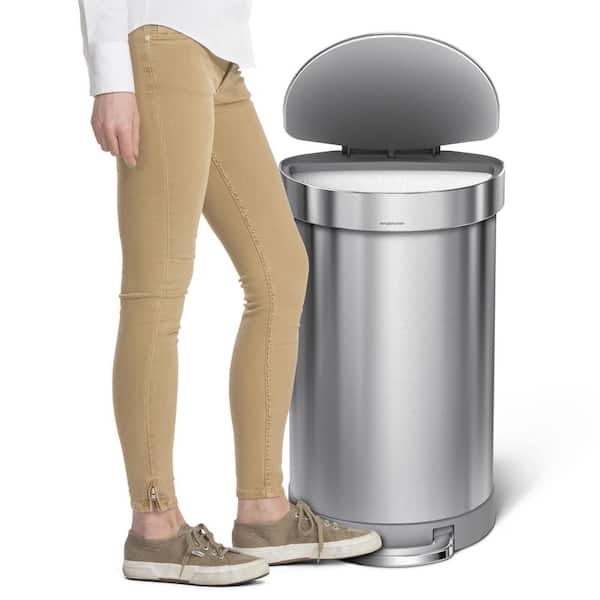 45L Semi-Round Liner Rim Step Kitchen Trash Can, Brushed Stainless Steel