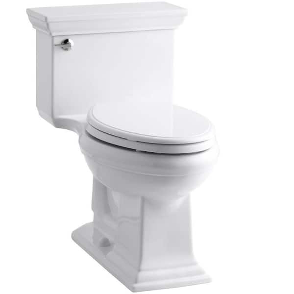 KOHLER Memoris Stately 1-Piece 1.28 GPF Single Flush Elongated Toilet with AquaPiston Flush Technology in White, Seat Included