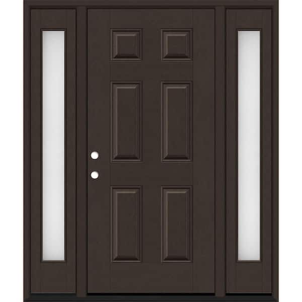 Regency 68 in. x 80 in. 6 Panel RHIS Hickory Stain Mahogany Fiberglass Prehung Front Door Obscure 14 in. SLs 4-9/16