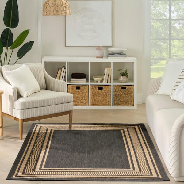 Horizon Charcoal 4 ft. x 6 ft. Indoor/Outdoor Bordered Contemporary Area Rug