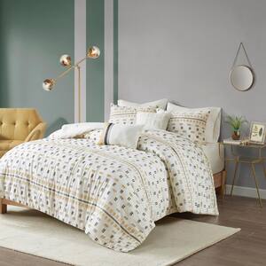 Aidan 5-Piece Yellow Geometric Cotton Full/Queen Jacquard Comforter Set