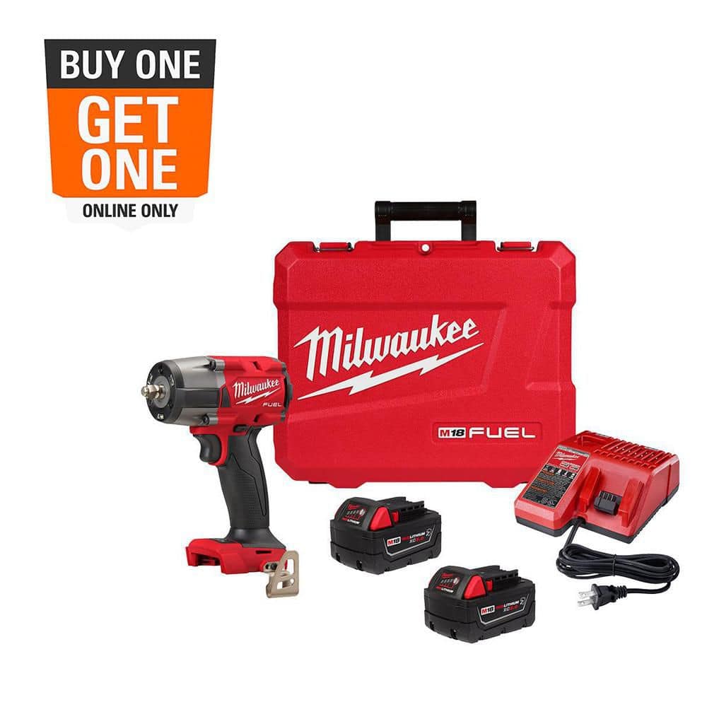 Milwaukee M18 FUEL 18V Lithium-Ion Brushless Cordless 3/8 in. Mid-Torque Impact Wrench with Friction Ring Kit, Resistant Batteries 2960-22R