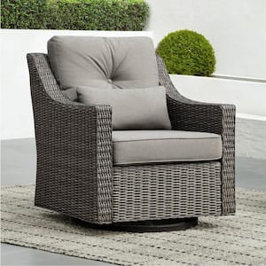 Thaddeus Grey Fabric Rocking Swivel Wicker Accent Chair Rattan Chair with Gray Cushions for Outdoor & Indoor