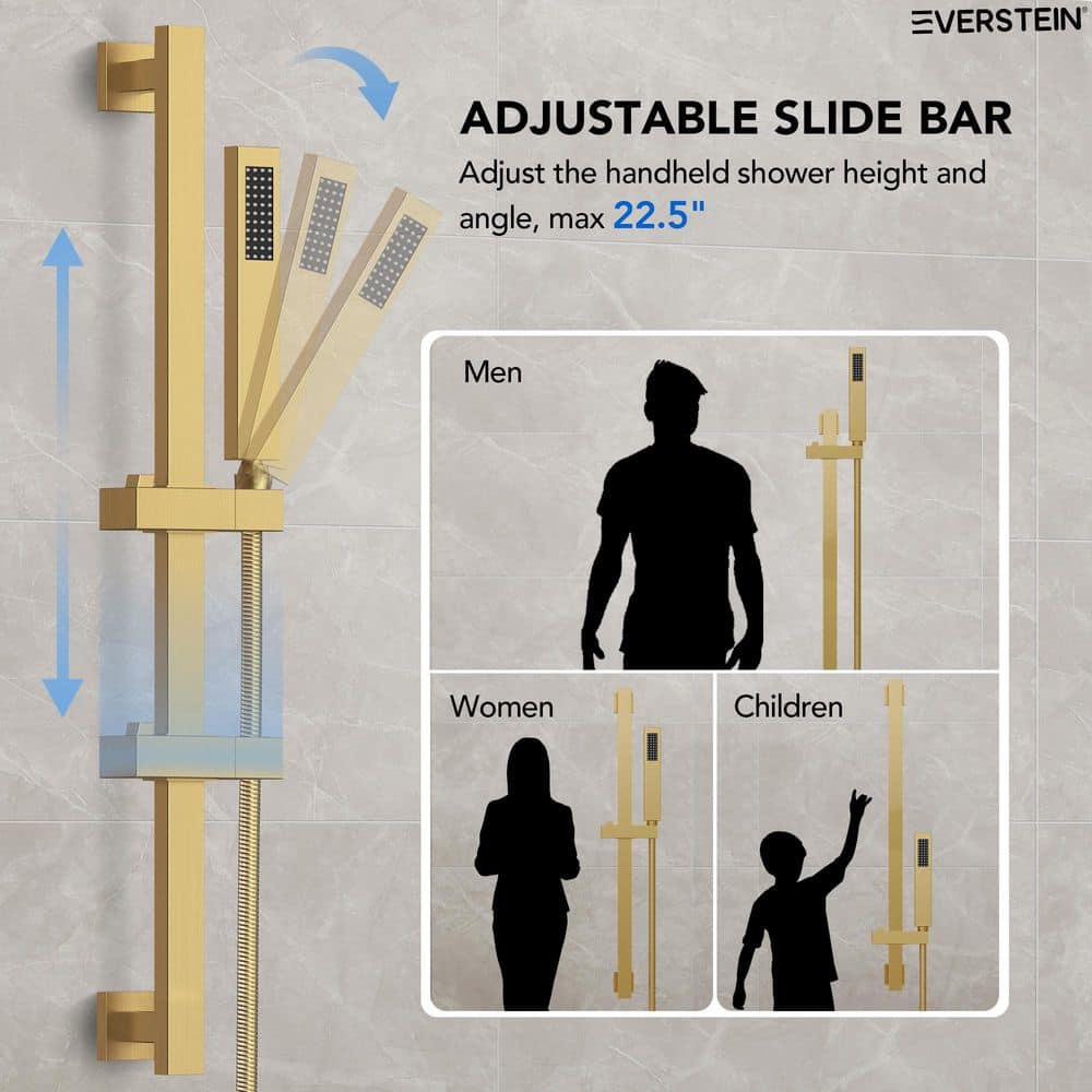Brushed Gold Dual Shower Head System with Adjustable Handheld Spray