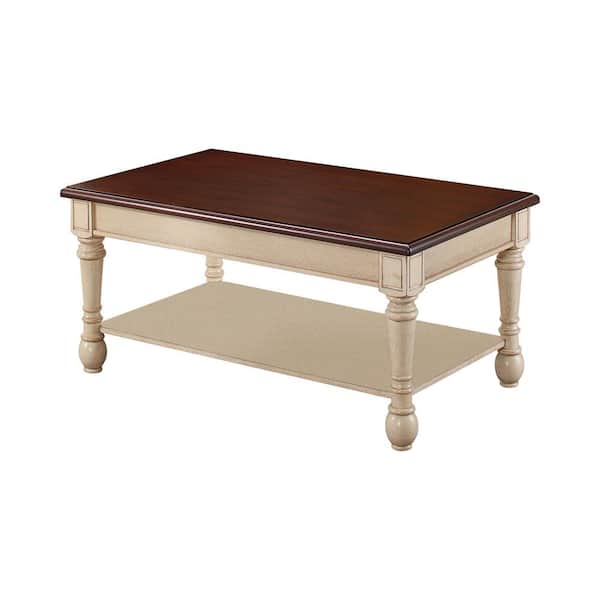 Coaster 43.75in Dark Cherry and Antique White Rectangle Wood Coffee Table with Lower Shelf