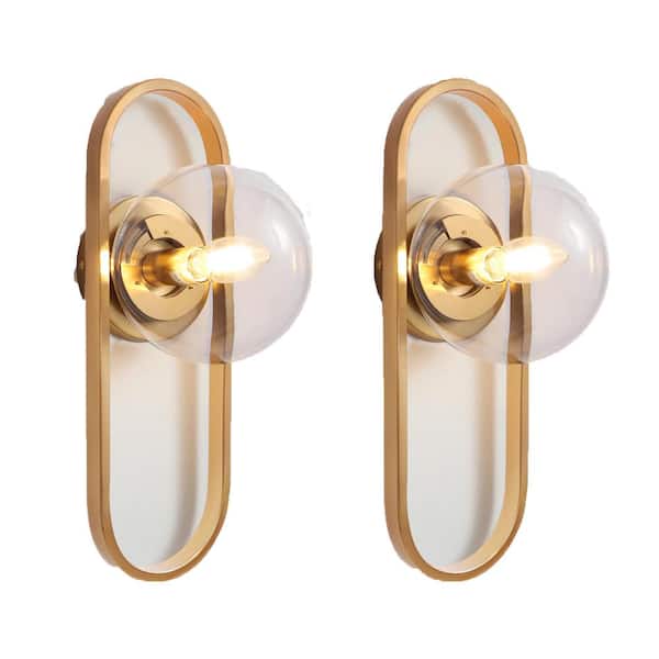 Lukyamzn Upgraded 1 Bulb Gold Wall Sconce with Clear Globe Glass Shade 2-Pack