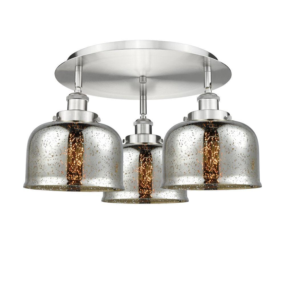 UPC 745684879329 product image for Bell 19.75 in. 3-Light Satin Nickel Art Nouveau Flush Mount with Decorative Glas | upcitemdb.com