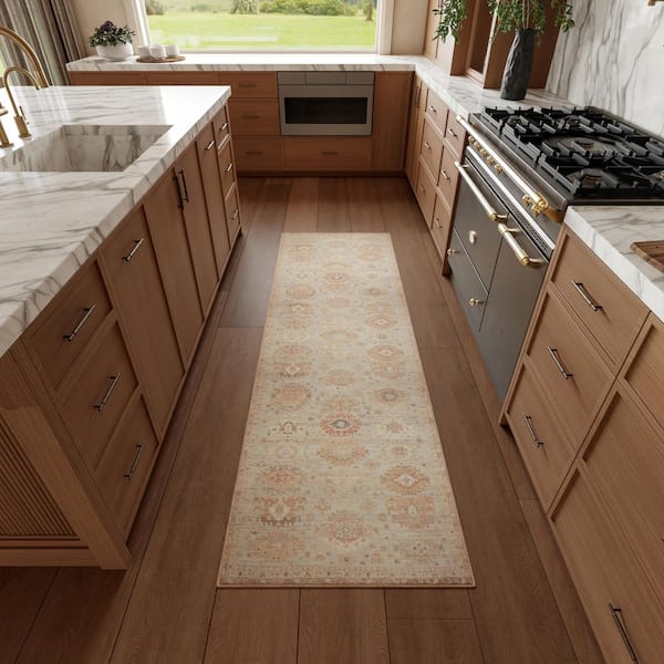 Vintage Washables Sage Multicolor 2 ft. x 8 ft. Medallion Traditional Runner Area Rug