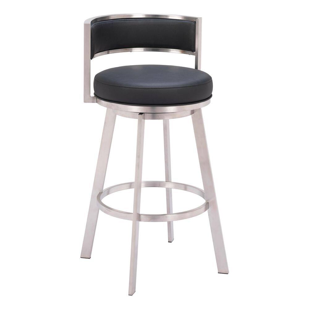 Black Leather and Metal Swivel Counter Stool