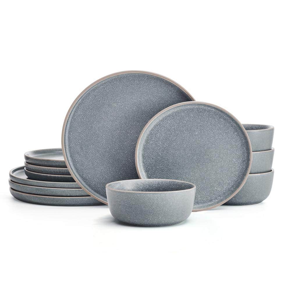 Gray Variegated Glaze Ceramic Dinnerware Set, Service for 4