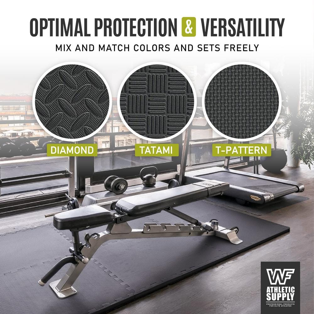 Black Diamond Pattern Interlocking EVA Foam Gym Floor Tiles, 24 x 24 Inch