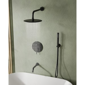 Single Handle 3-Spray Wall Mount Round Tub and Shower Faucet 10 in. Shower Head in Matte Black (Valve Included)