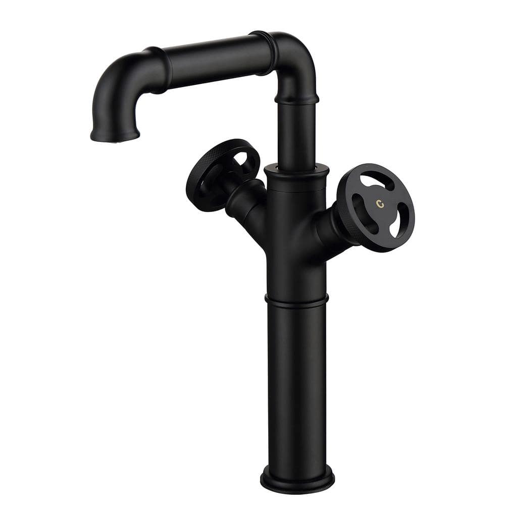 Double Handle Vessel Sink Faucet Single Hole Bathroom Faucet in Matte Black