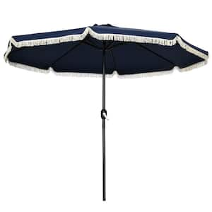 9 ft. Patio Umbrella with Push Button Tilt and Crank, Ruffled Outdoor Market Table Umbrella in Dark Blue