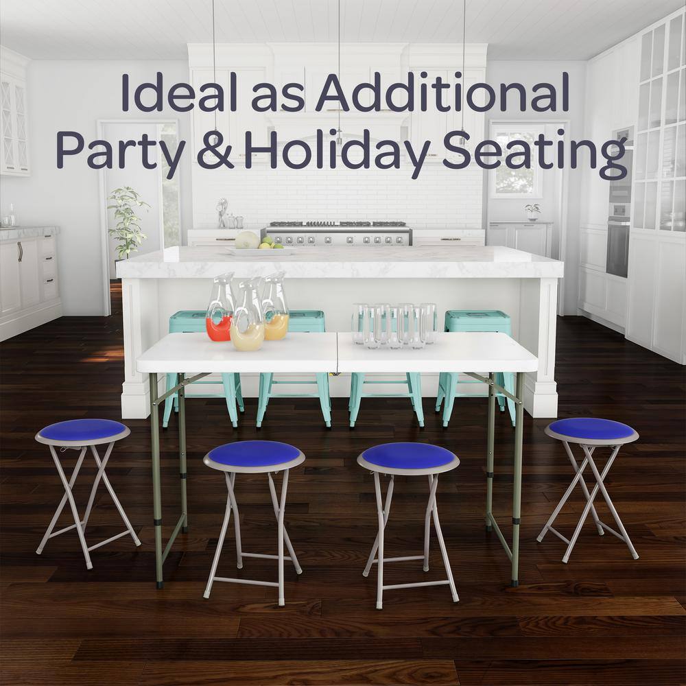 Royal Blue Metal Folding Backless Bar Stool