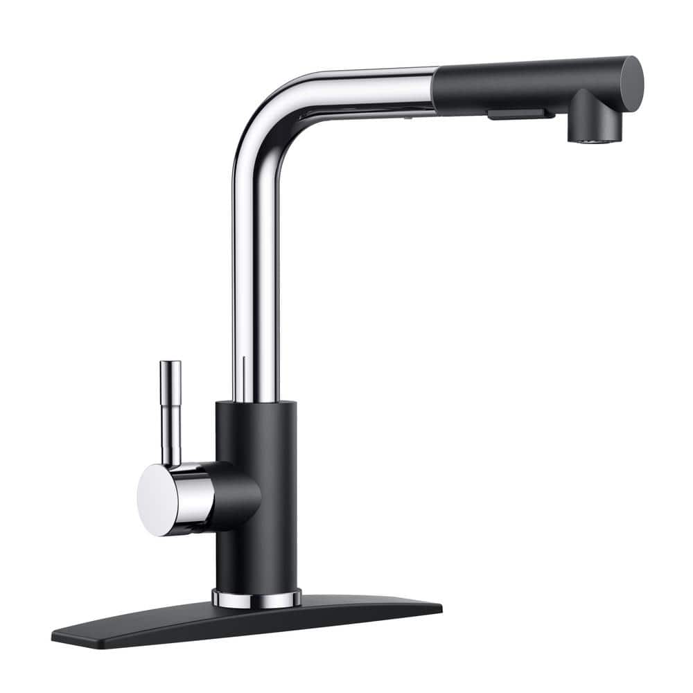 Single Handle Pull Down Sprayer Kitchen Faucet with Pull Out Spray Wand in Black Chrome -  androme, H0025BCH