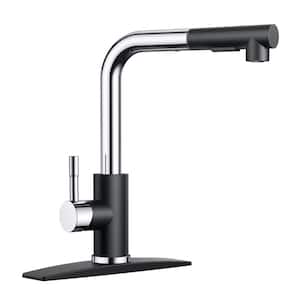 Single Handle Pull Down Sprayer Kitchen Faucet with Pull Out Spray Wand in Black Chrome