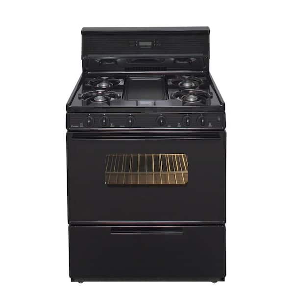 Premier 30 in. 3.91 cu. ft.Freestanding Gas Range with 5th Burner and Griddle Package in Black