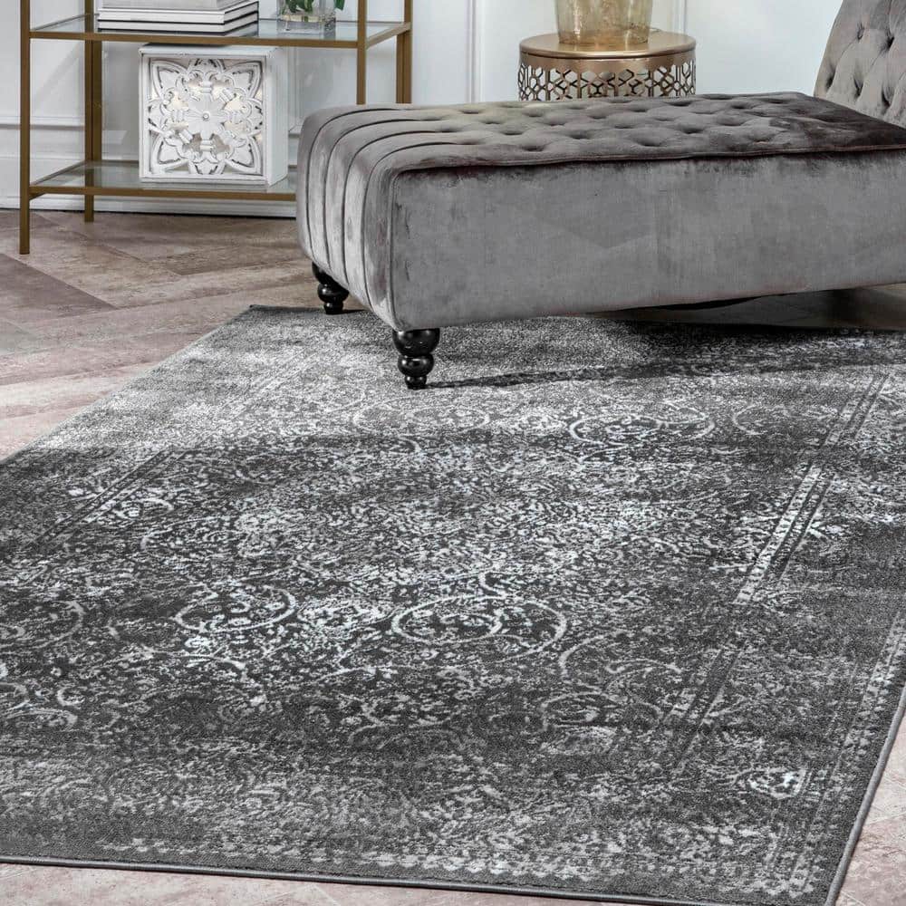 Delores Dark Gray Synthetic Persian Area Rug