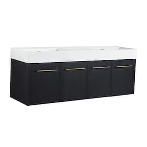 Victoria 59 in. W Wall-Mounted Single Sink Bath Vanity with Ceramic Top in White and Cabinet in Black