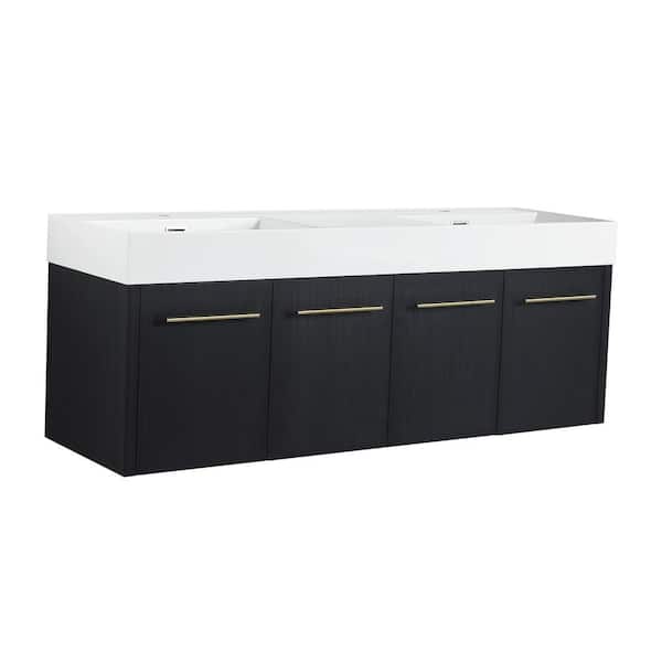 Xspracer Victoria 59 in. W Wall-Mounted Single Sink Bath Vanity with Ceramic Top in White and Cabinet in Black