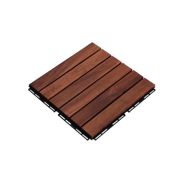 1 ft. x 1 ft. Outdoor Flooring Acacia Hardwood Deck Tile Striped Pattern in Brown (20 sq. ft. per Box)