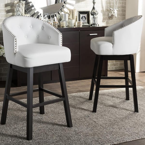 Baxton Studio Avril White Faux Leather Upholstered 2-Piece Bar Stool Set