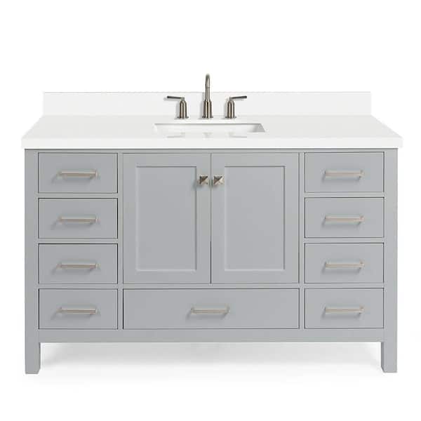 Cambridge 55 in. W x 22 in. D x 36 in. H Bath Vanity in Grey with Pure White Quartz Top