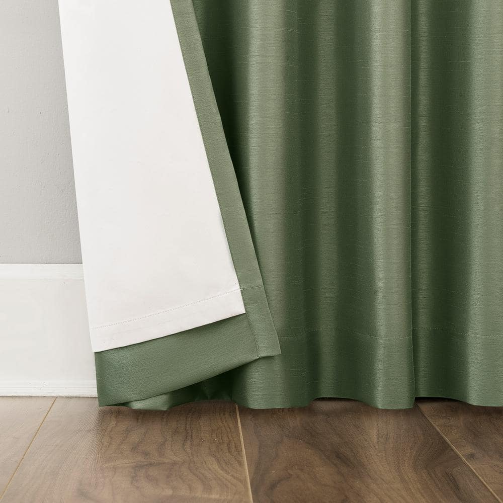 Moss Green Faux Silk Blackout Curtain Panel, 50" x 63"