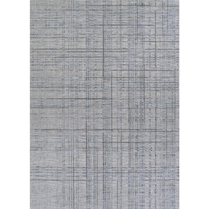 Charm Grasscloth Grey-Denim Blue 2 ft. x 4 ft. Indoor/Outdoor Area Rug
