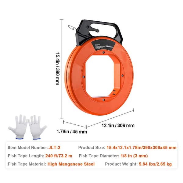 electricians fish tape reel 50 FT with High Impact Case for Electric or Communication Wire Puller Premium Wire Material YWBL-WH 30m Fiberglass Fish Tape