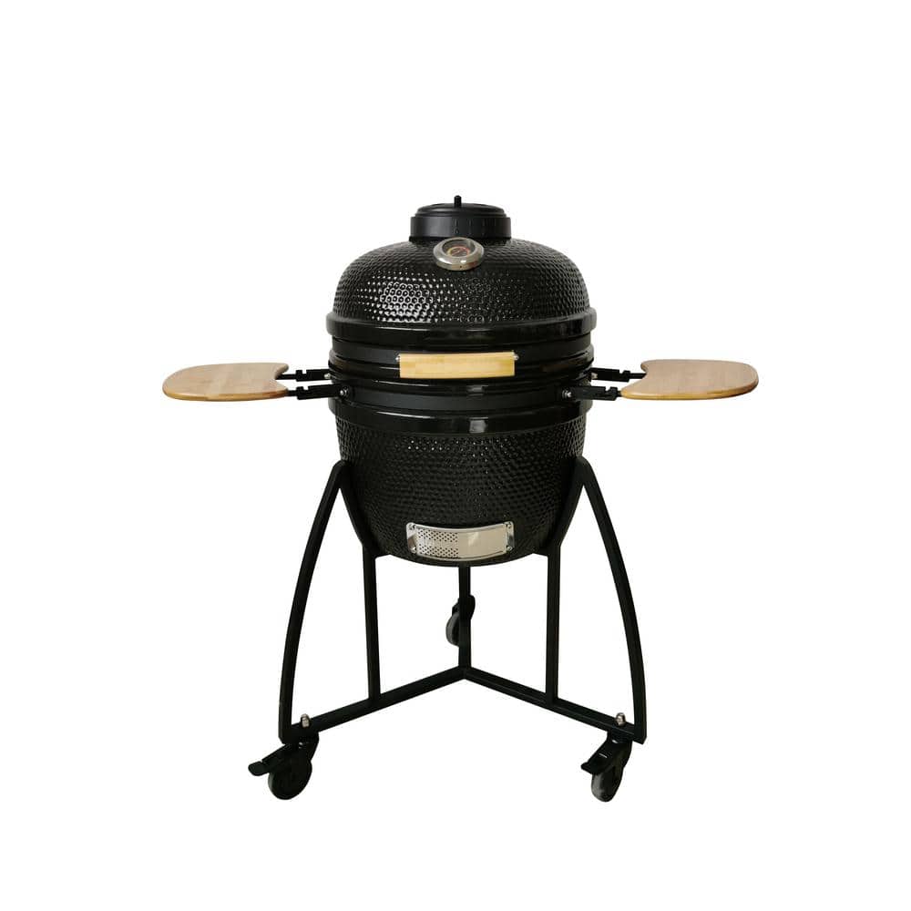 Lifesmart 18 in. Kamado Ceramic Charcoal Grill in Black with Free Cover, Electric Starter and Pizza Stone -  SCS-K18AHBLK