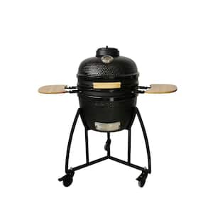 18 in. Kamado Ceramic Charcoal Grill in Black with Free Cover, Electric Starter and Pizza Stone