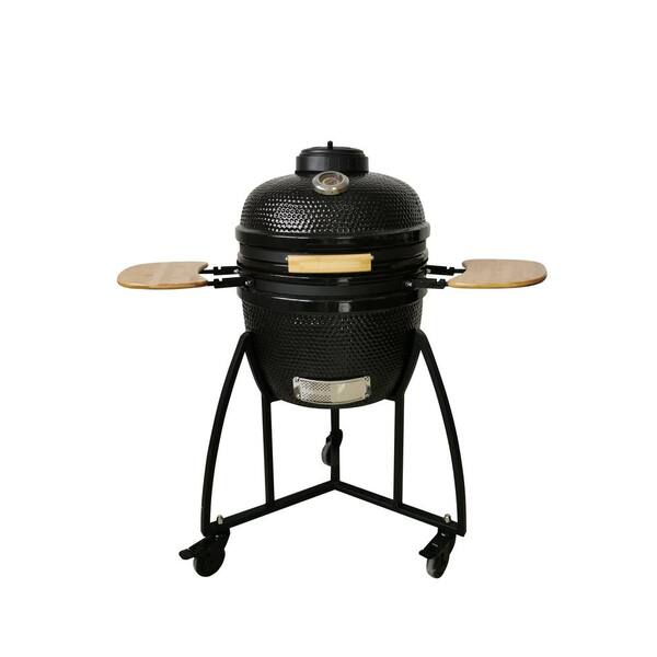Lifesmart 18 in. Kamado Ceramic Charcoal Grill in Black with Free Cover, Electric Starter and Pizza Stone