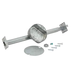 4 in. Round 1-1/2 in. Deep 15.3 cu. in. Metallic Ceiling Fan/Light Fixture Box and Brace Kit for New Work